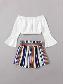 Outfits dos piezas para niña pequeña Cinta A rayas Bohemio - Multicolor - Ver 2