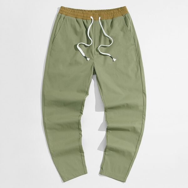 

Men Colorblock Drawstring Pants, Army green