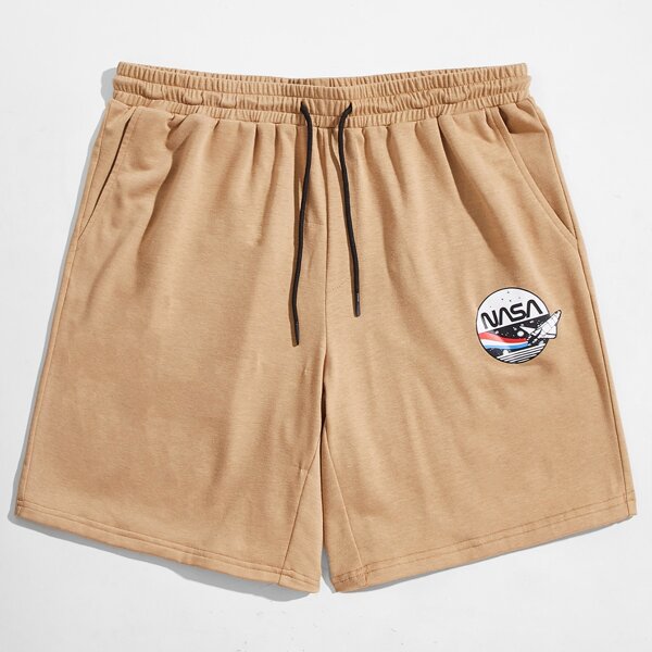 

Men Letter Graphic Track Shorts, Khaki
