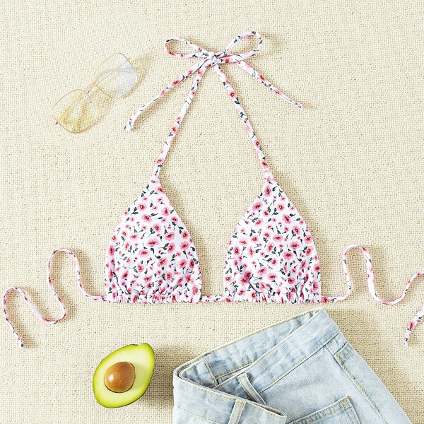 

Ditsy Floral Ruched Bikini Top, Pink