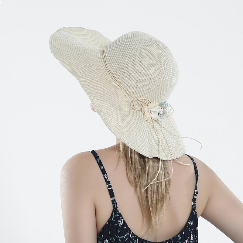 

Floral Straw Hat, Beige