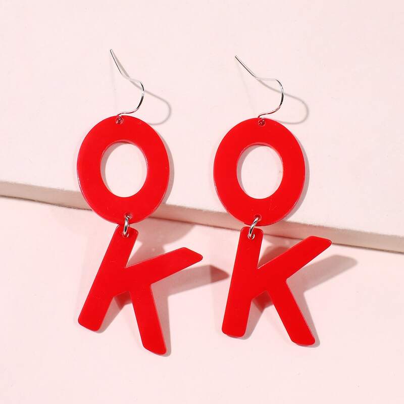 

Letter Drop Earrings, Red