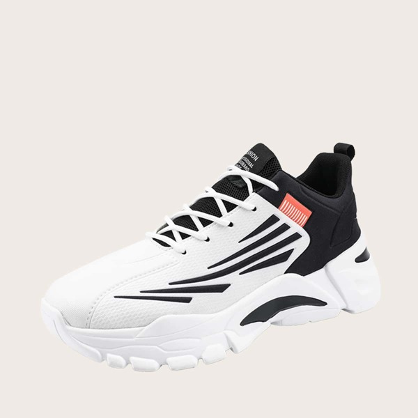 

Men Two Tone Lace-up Front Chunky Sneakers, Black and white