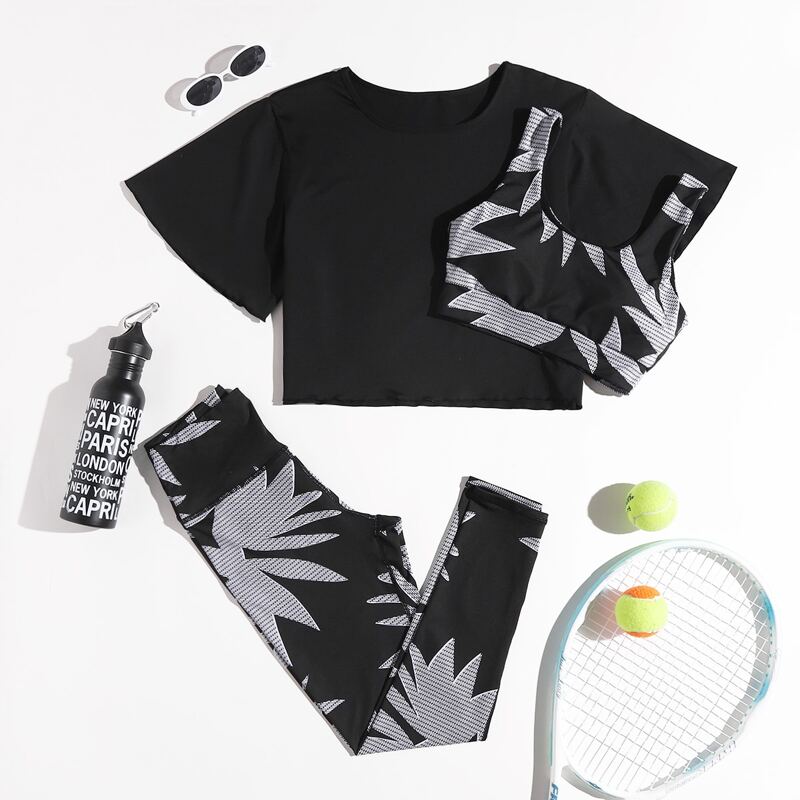 

3 Pack Graphic Print Sports Set, Black
