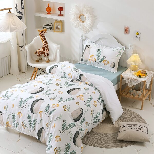 

Hedgehog Print Kids Duvet Cover Set Without Filler, Multicolor