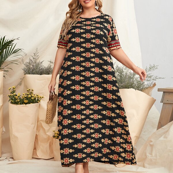 

Plus Allover Floral Print Tunic Dress, Multicolor
