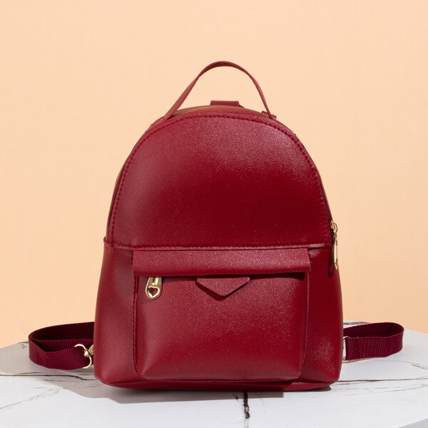 

Curved Top Pocket Front Backpack, Red