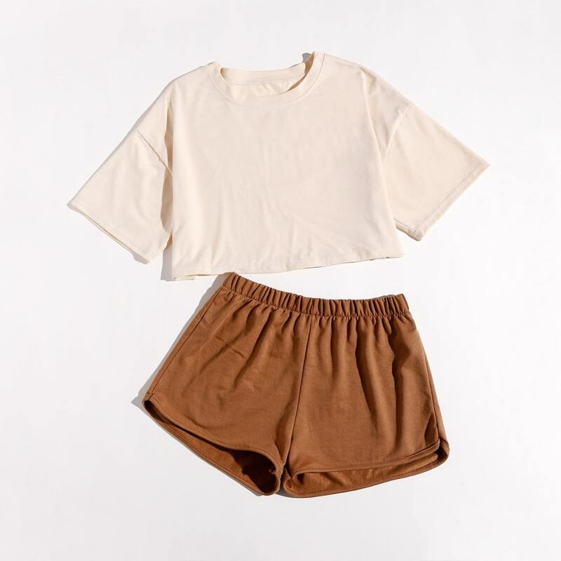 

Solid Drop Shoulder Tee & Track Shorts, Multicolor