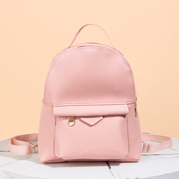 

Curved Top Pocket Front Backpack, Pink