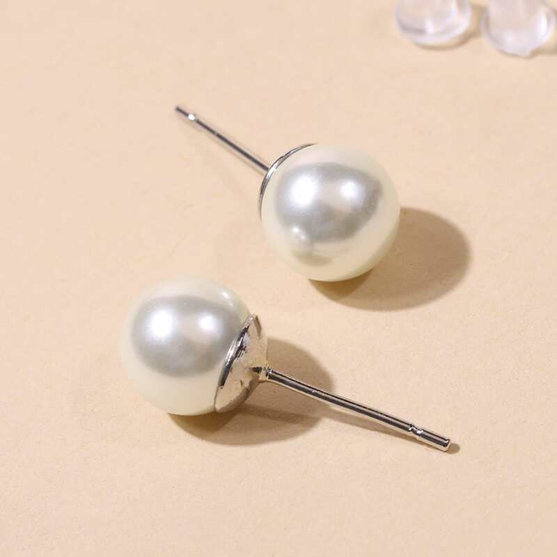 

Faux Pearl Stud Earrings, White