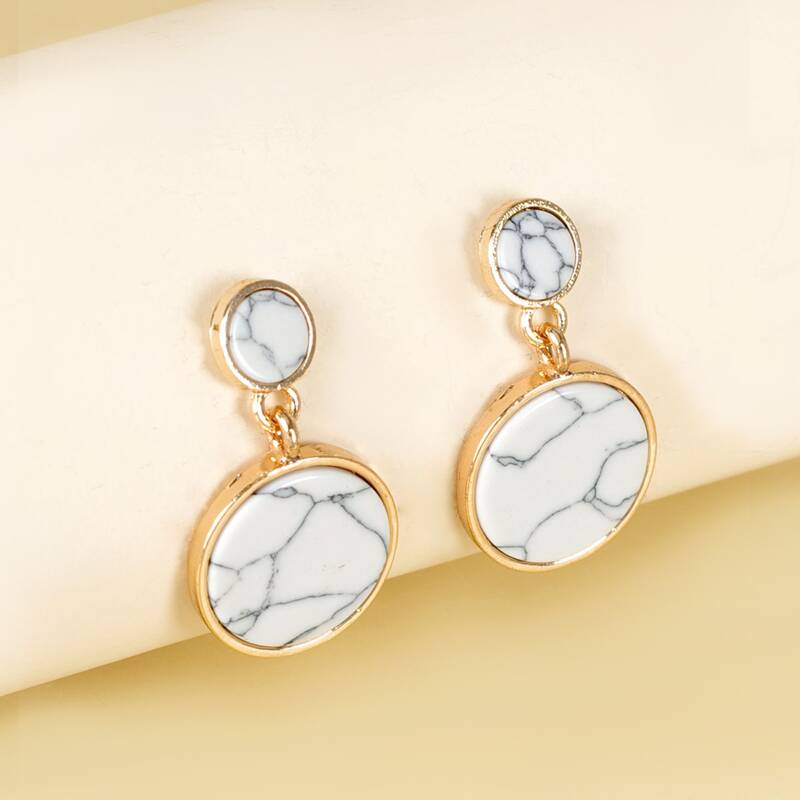 

Marble Pattern Round Drop Earrings, Multicolor