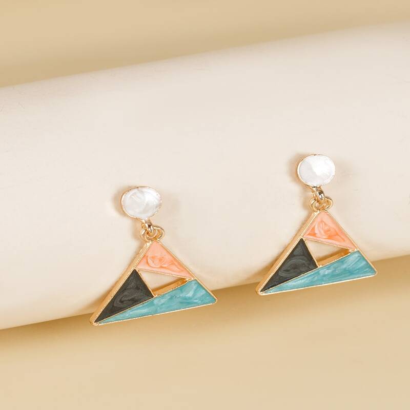 

Colorblock Triangle Drop Earrings, Gold