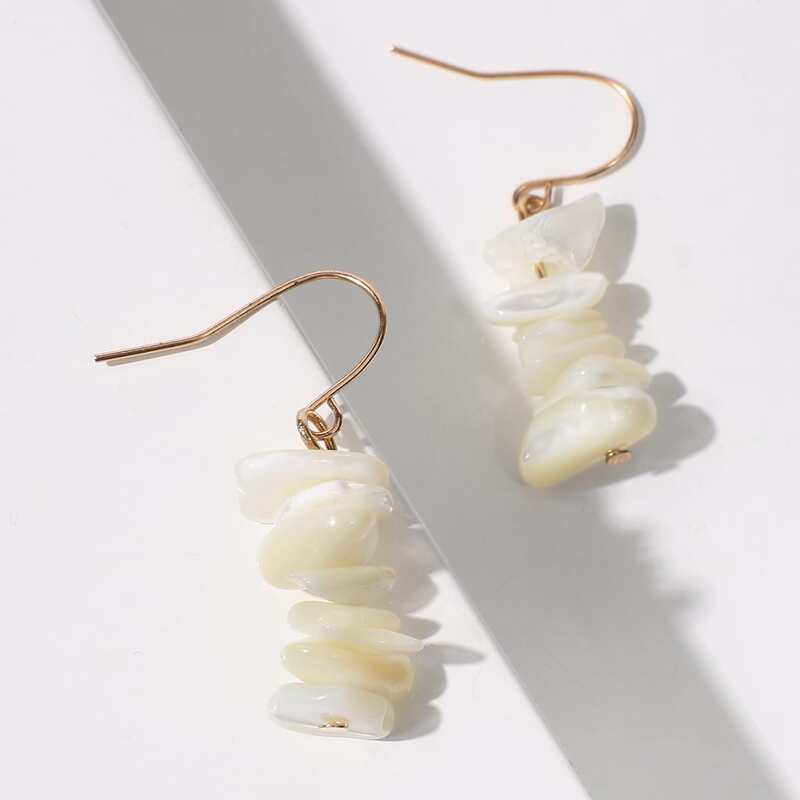 

Layered Stone Drop Earrings, White