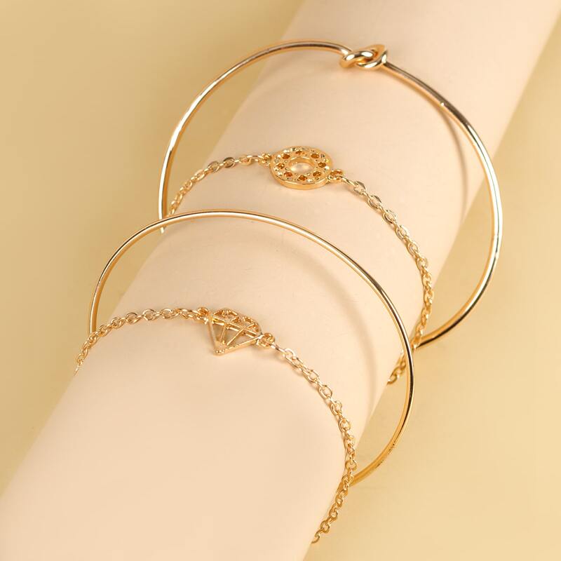 

4pcs Geo & Leaf Bracelet, Gold