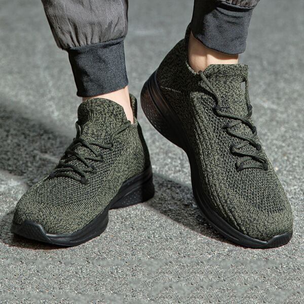 

Men Lace Up Decor Knit Running Shoes, Army green