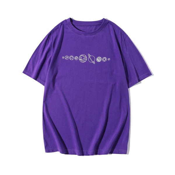 

Men Planets Print Crew Neck Tee, Violet purple