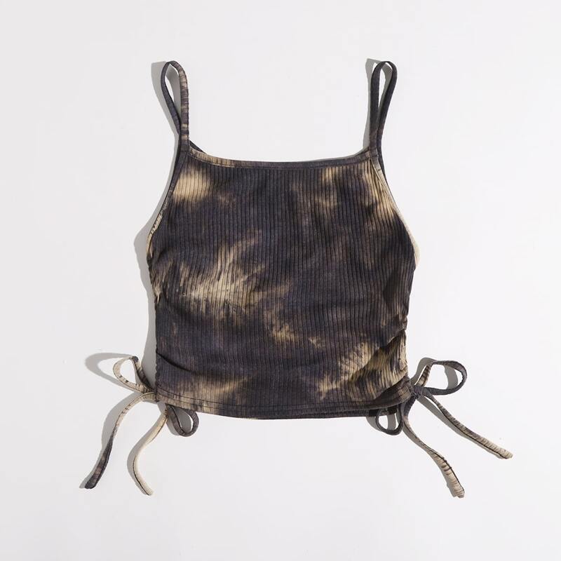 

Tie Dye Drawstring Ribbed Cami, Chocolate brown