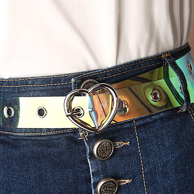 

Holographic Heart Buckle Belt, Multicolor