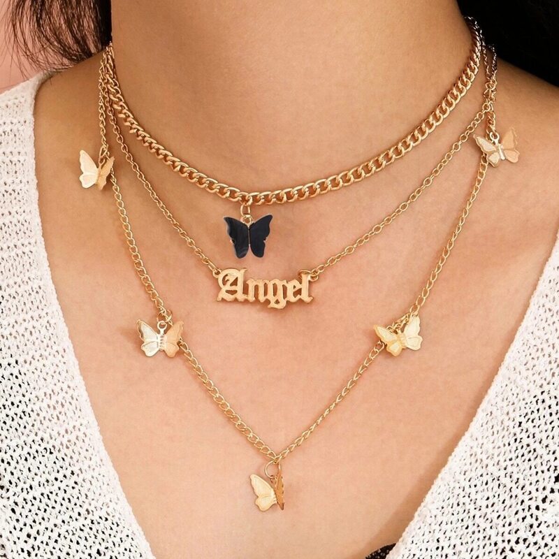 

Butterfly Decor Layered Necklace, Black