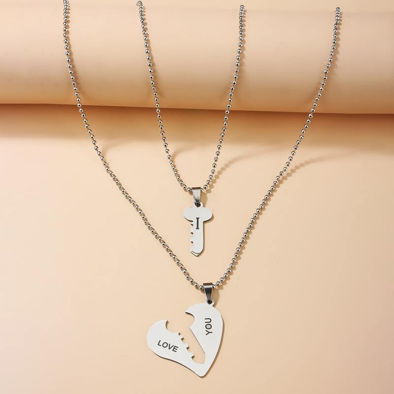 

2pcs Letter Couple Necklace, Silver