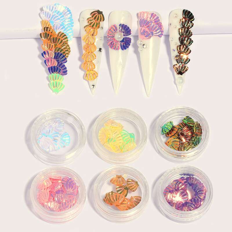 

6boxes Colorful Shell Nail Art Decoration, Multicolor