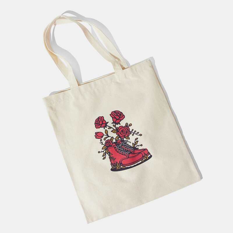 

ROMWE X Eightfivebrand Floral & Sneakers Tote Bag, Beige