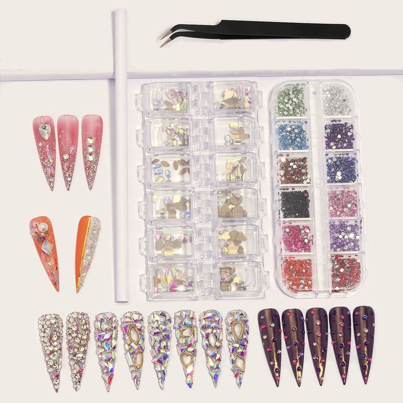 

2boxes Nail Art Decoration & 2pcs Nail Tool, Multicolor