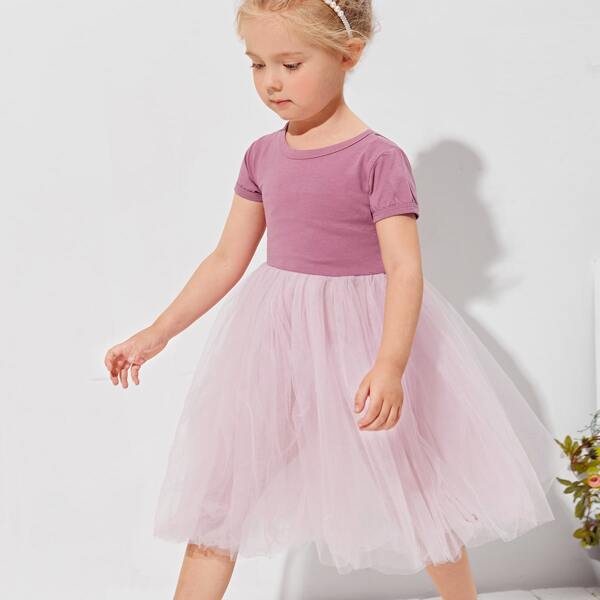 

Toddler Girls Mesh Panel Smock Dress, Pink