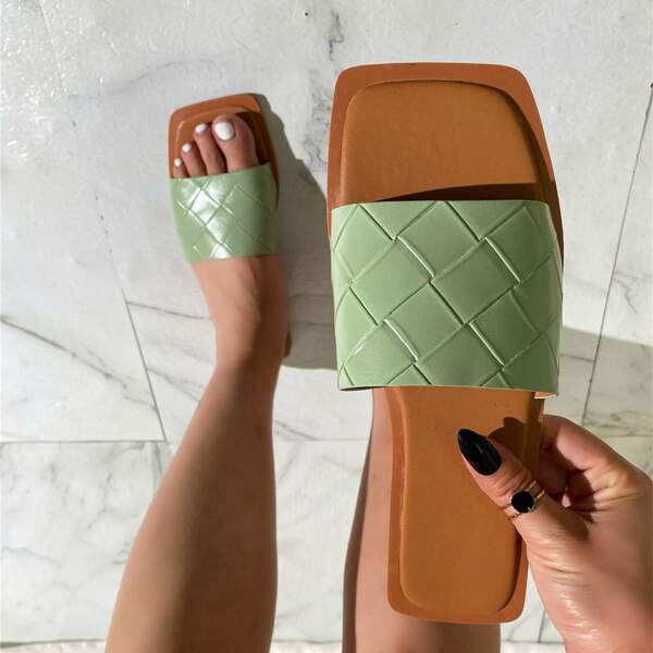 

Woven Pattern Slide Sandals, Mint green