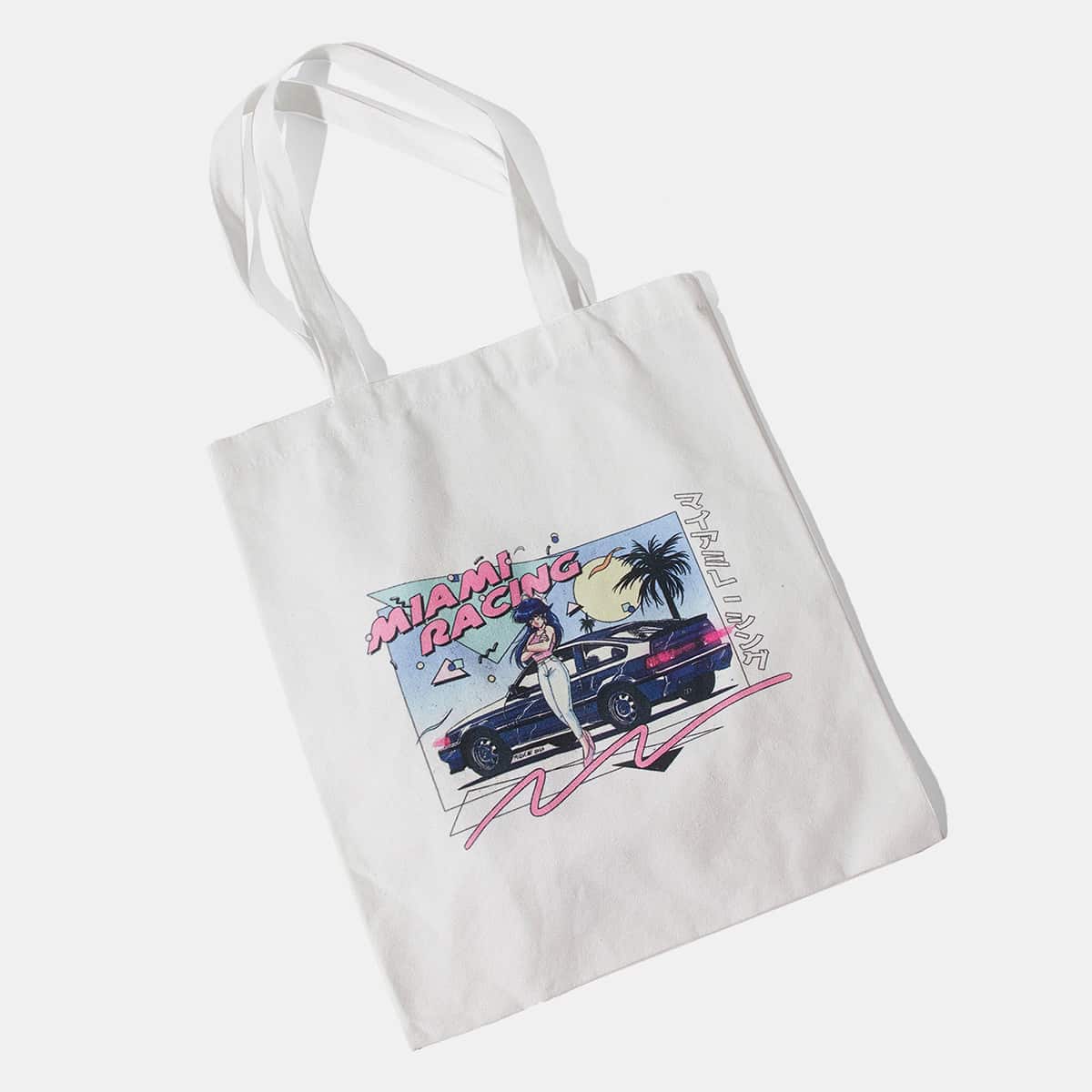 

ROMWE X Mizucatofficial Racing Car Tote Bag, White