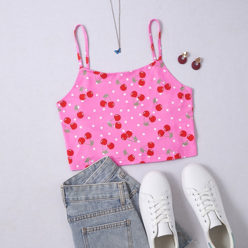 

Cherry Print Crop Cami, Pink