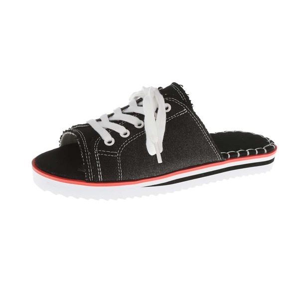 

Lace Up Decor Open Toe Slides, Black