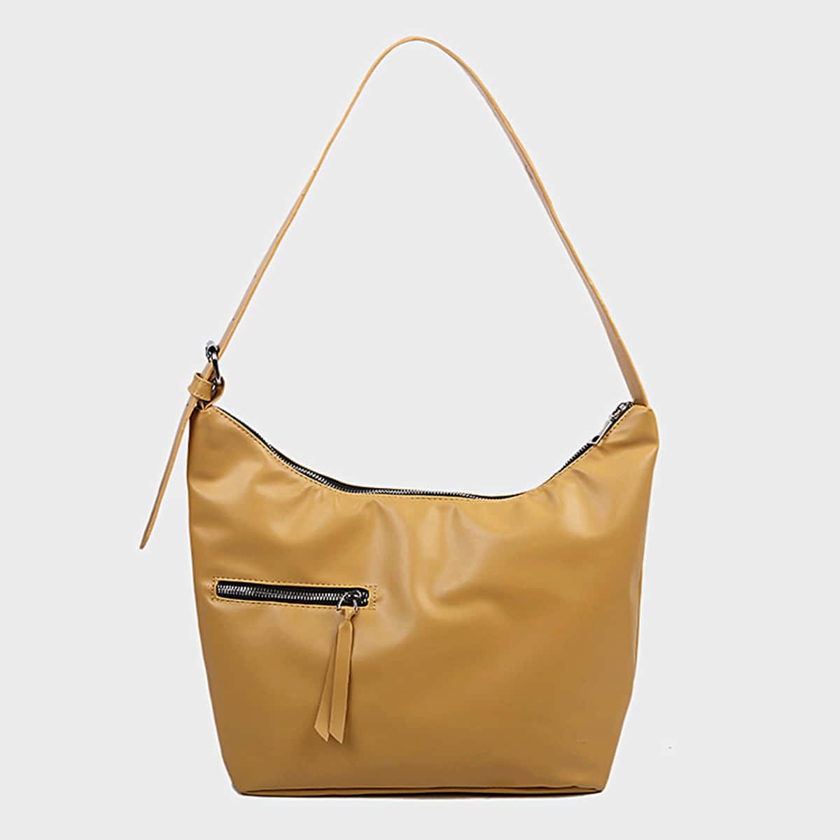 

Solid Zip Shoulder Bag, Yellow