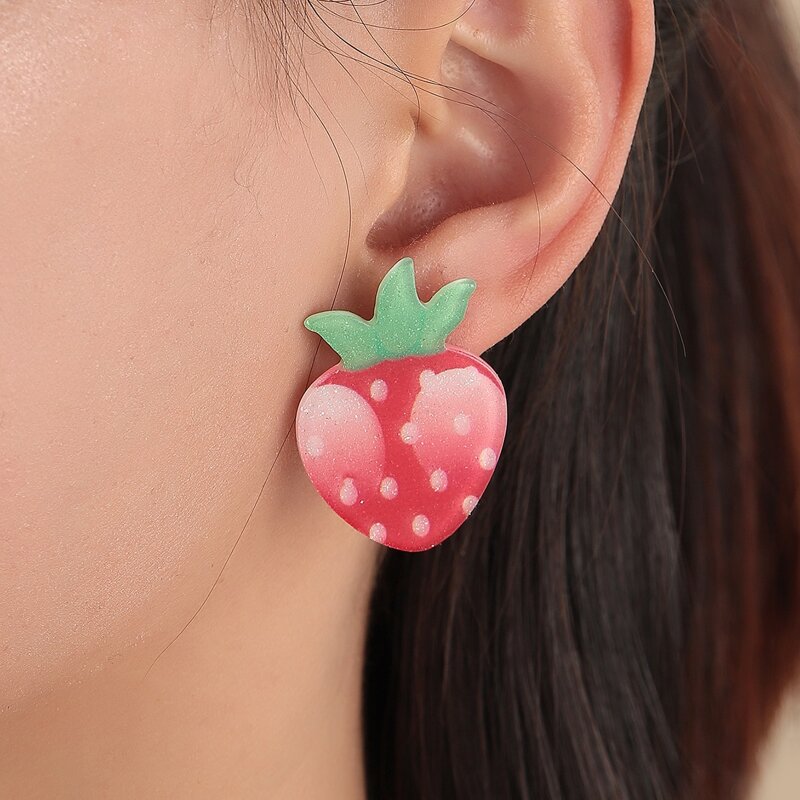 

Strawberry Stud Earrings, Red