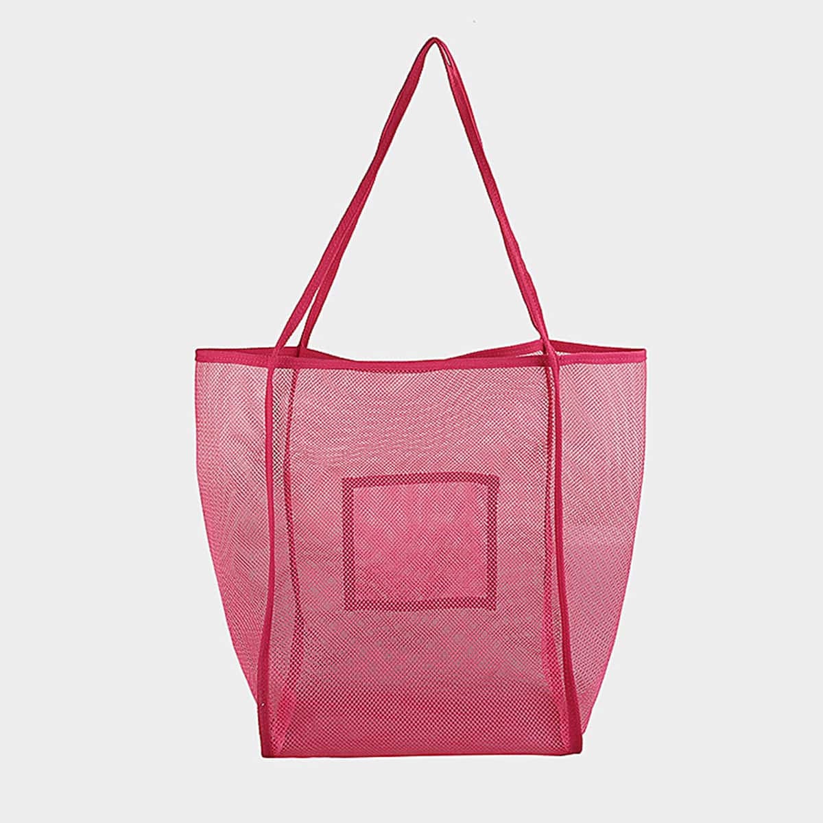 

Solid Mesh Tote Bag, Rose red