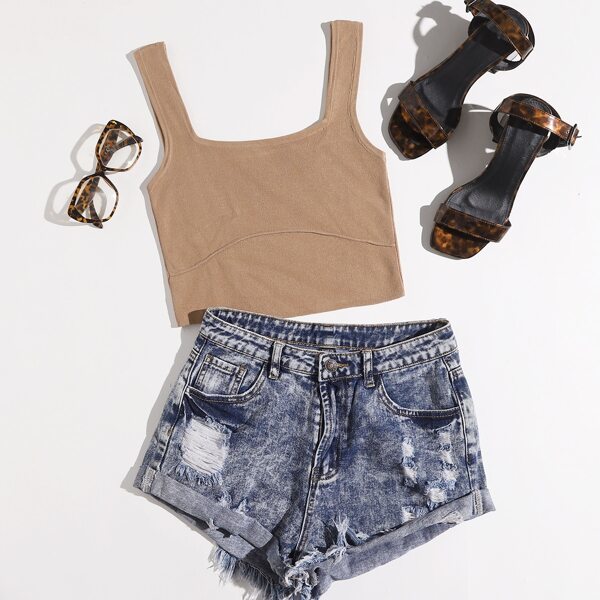 

Solid Tank Knit Top, Brown
