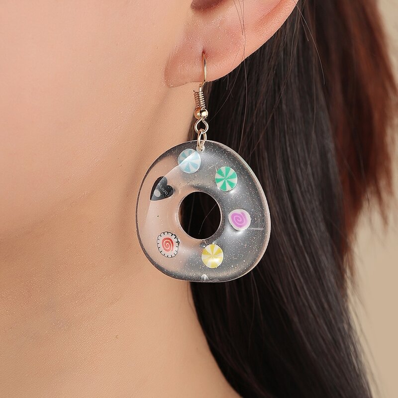 

Clear Ring Drop Earrings, Multicolor