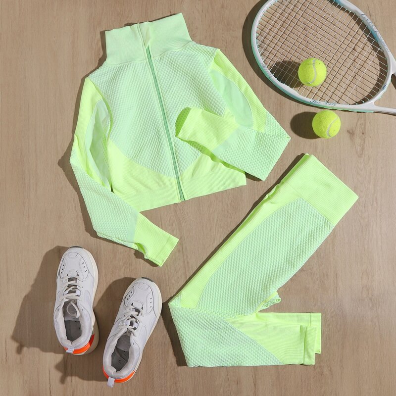 

Contrast Striped Zip Up Sports Jacket & Sports Leggings, Green