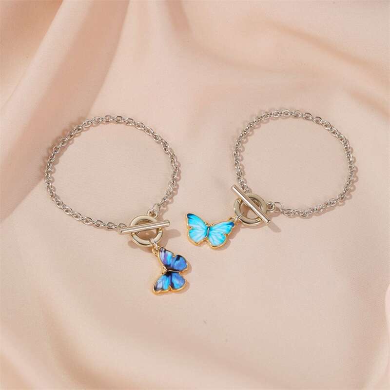 

2pcs Butterfly Chain Bracelet, Multicolor