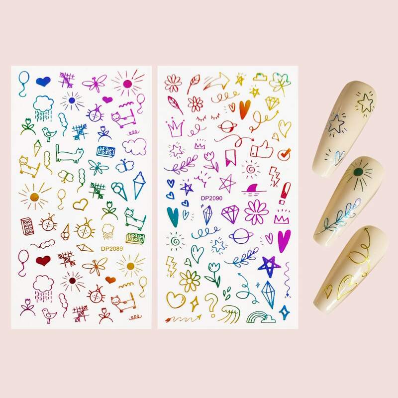 

2sheets Heart Pattern Nail Art Sticker, Multicolor