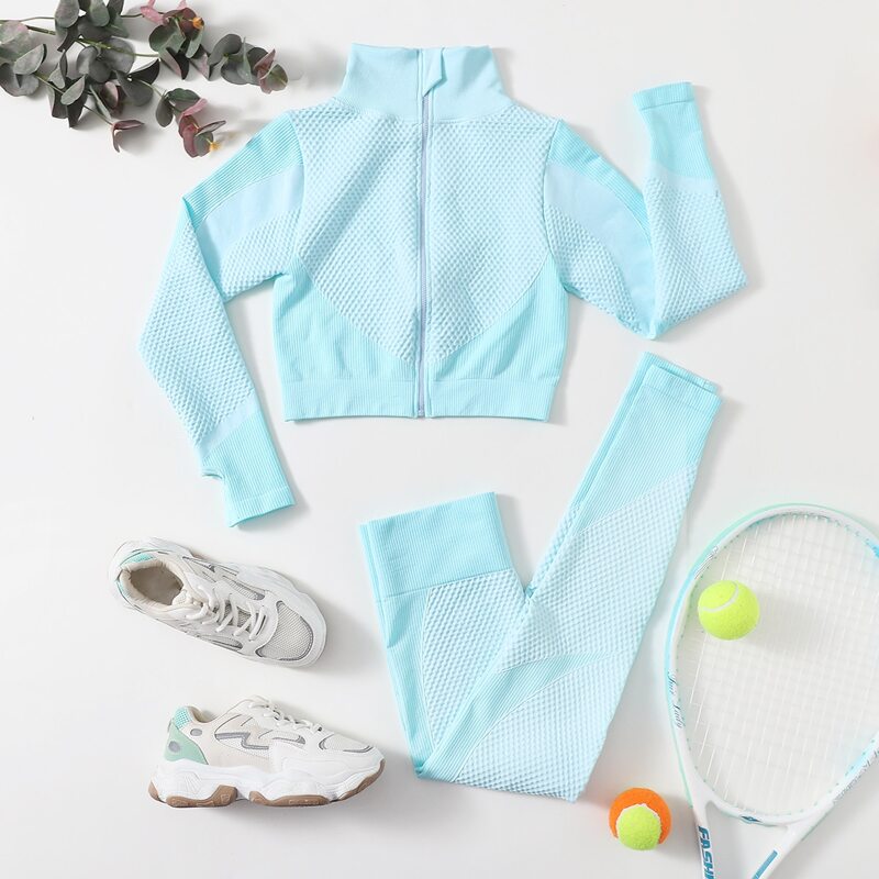 

Contrast Striped Zip Up Sports Jacket & Sports Leggings, Mint blue