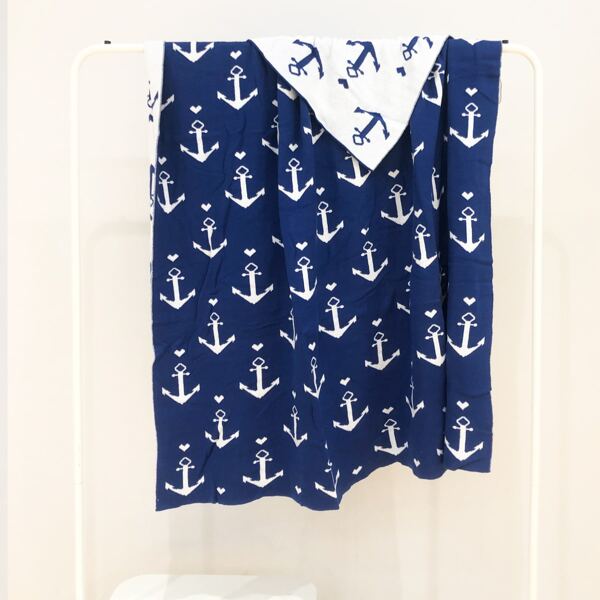 

Kids Anchor Print Knitted Blanket, Blue and white