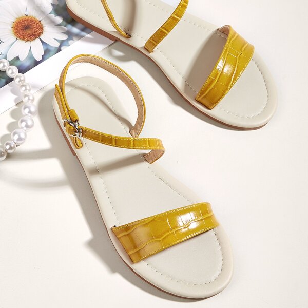 

Croc Embossed Slingback Sandals, Mustard yellow