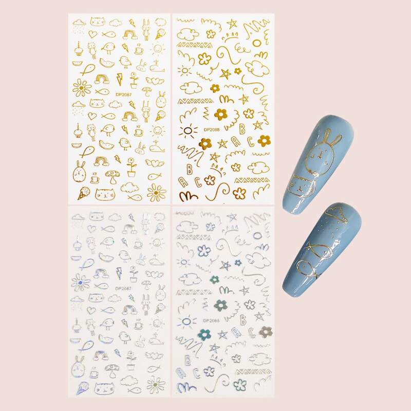 

4sheets Flower Pattern Nail Art Sticker, Multicolor