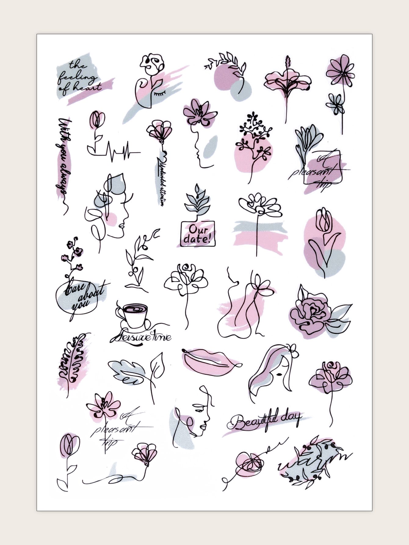 1 hoja pegatina de arte de uña con arte de línea - Multicolor - Ver 1