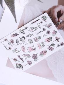 1 hoja pegatina de arte de uña con arte de línea - Multicolor - Ver 3