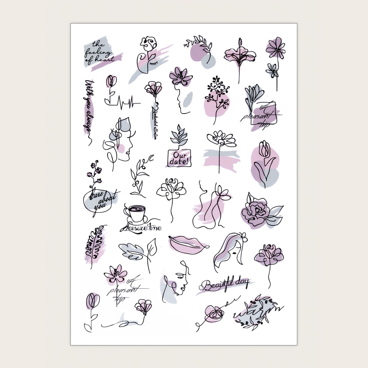 

1sheet Line Art Nail Art Sticker, Multicolor