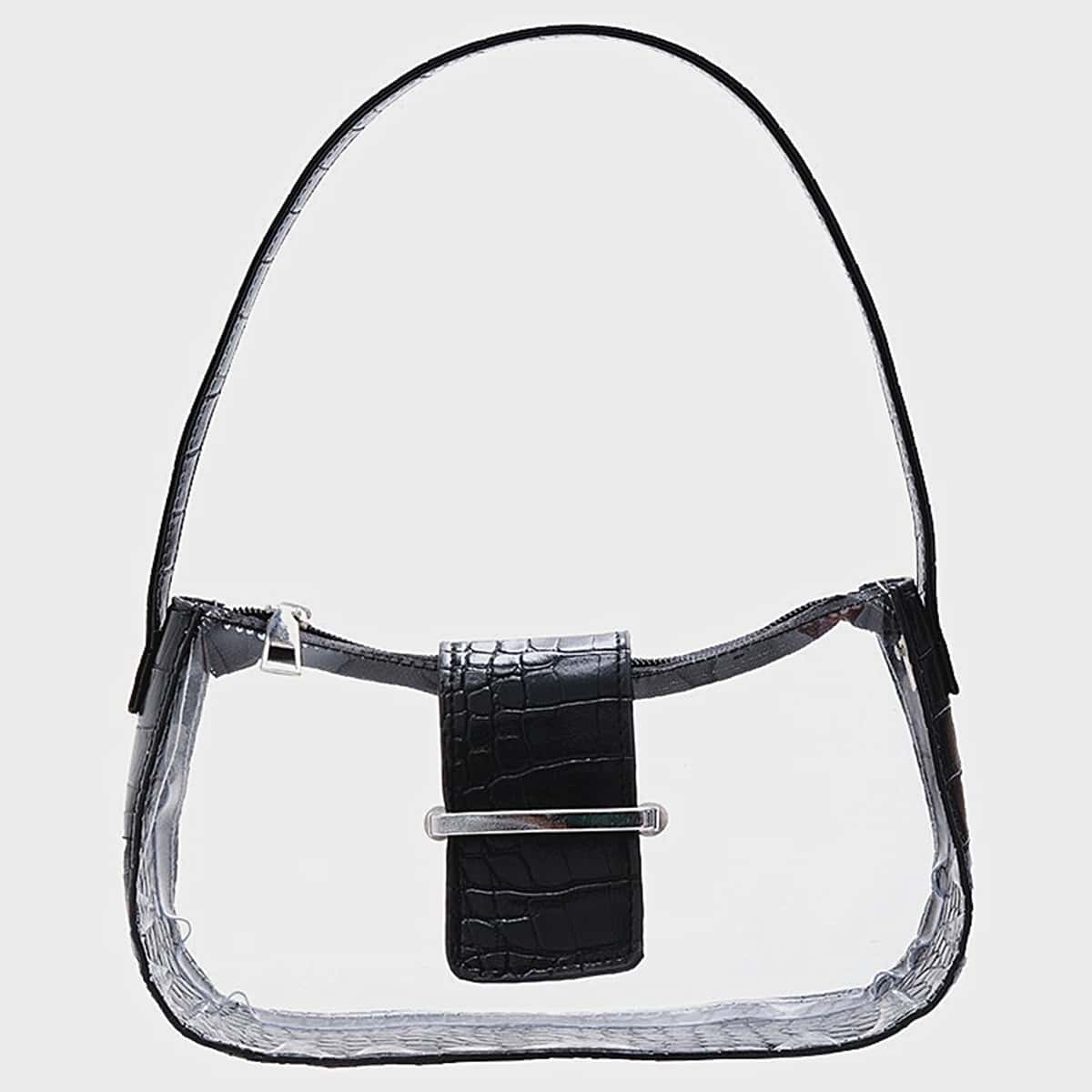 

Croc Embossed Buckle Clear Baguette Bag
