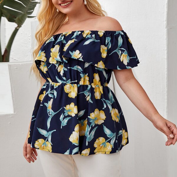 

Plus Flower Print Bardot Blouse, Navy blue