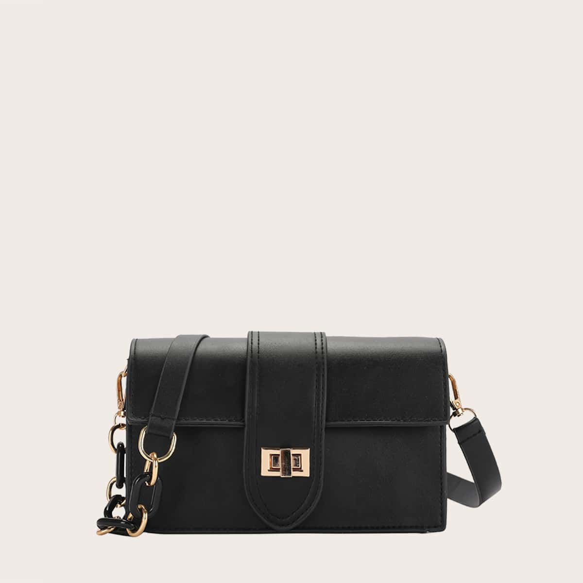 

Solid Square Shoulder Bag, Black